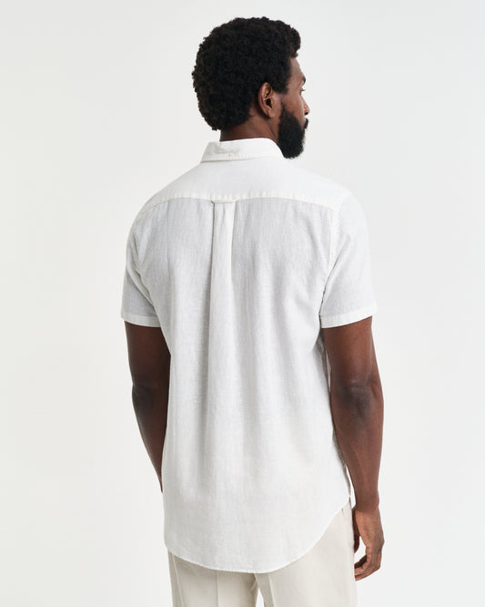 WHITE, REG COTTON LINEN SS SHIRT, BACK-VIEW BY GANT AU.