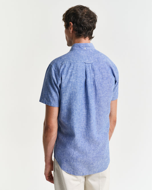RICH BLUE, REG COTTON LINEN SS SHIRT, BACK-VIEW BY GANT AU.
