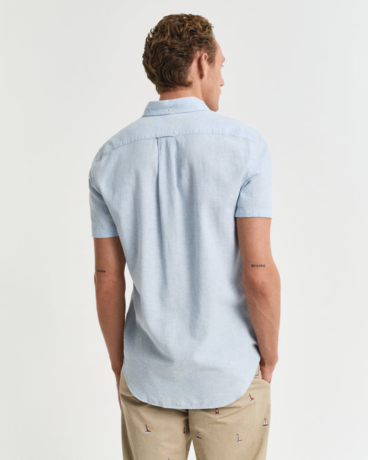 FRESH BLUE, REG COTTON LINEN SS SHIRT, BACK-VIEW BY GANT AU.