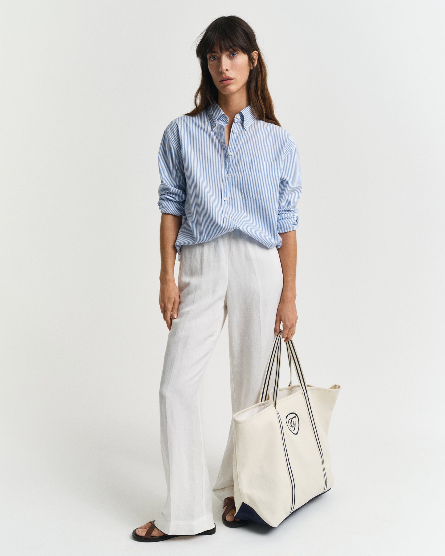EGGSHELL, LINEN BLEND PULL ON PANTS BY GANT AU.