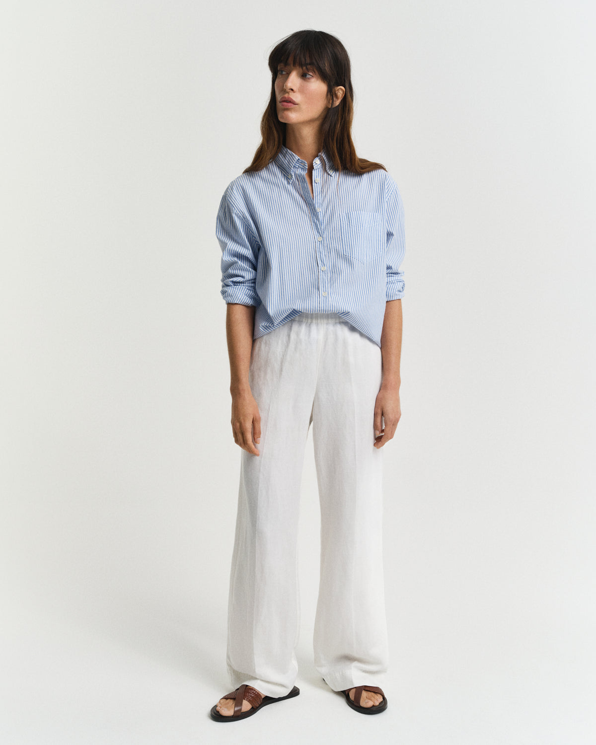 EGGSHELL, LINEN BLEND PULL ON PANTS, FRONT-VIEW BY GANT AU.