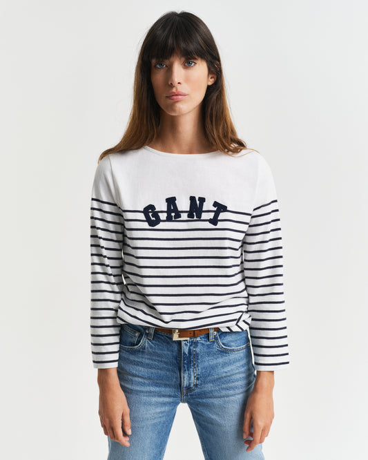 EVENING BLUE, REG BRETON BOAT NECK T-SHIRT, FRONT-VIEW BY GANT AU.