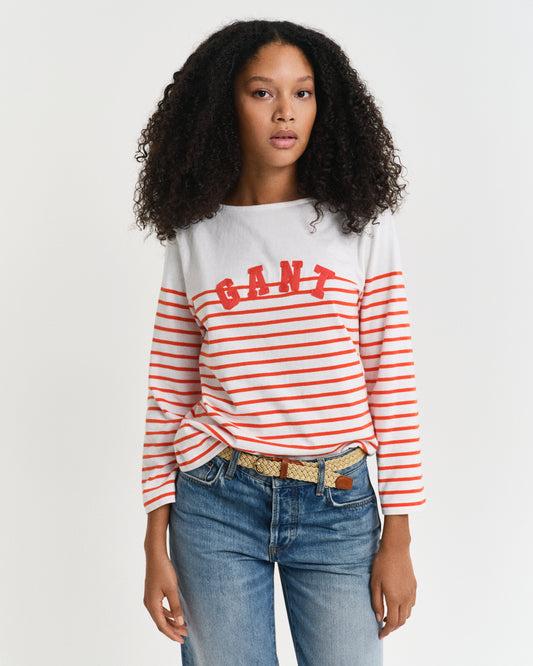 ORANGE RED, REG BRETON BOAT NECK T-SHIRT, FRONT-VIEW BY GANT AU.