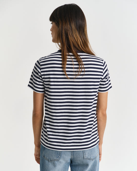 EVENING BLUE, REG STRIPED SHIELD SS T-SHIRT, BACK-VIEW BY GANT AU.