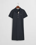 EVENING BLUE, CONTRAST COLLAR PIQUE POLO DRESS, FRONT-VIEW BY GANT AU.