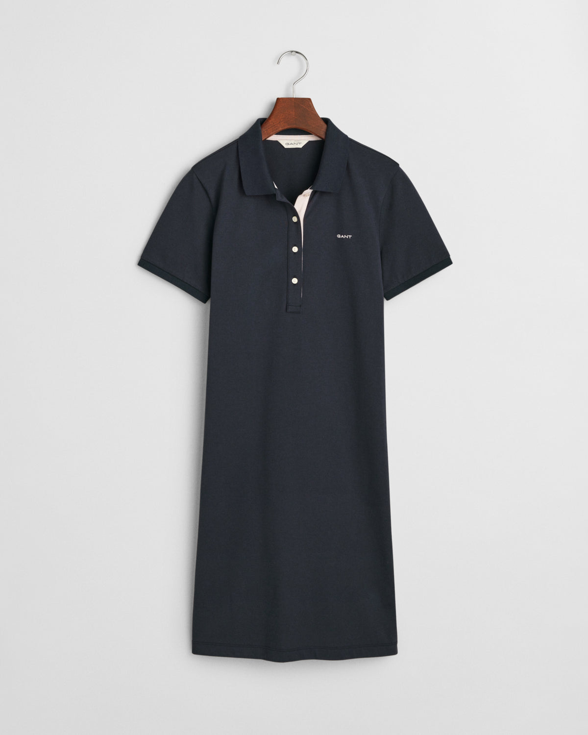 EVENING BLUE, CONTRAST COLLAR PIQUE POLO DRESS, FRONT-VIEW BY GANT AU.