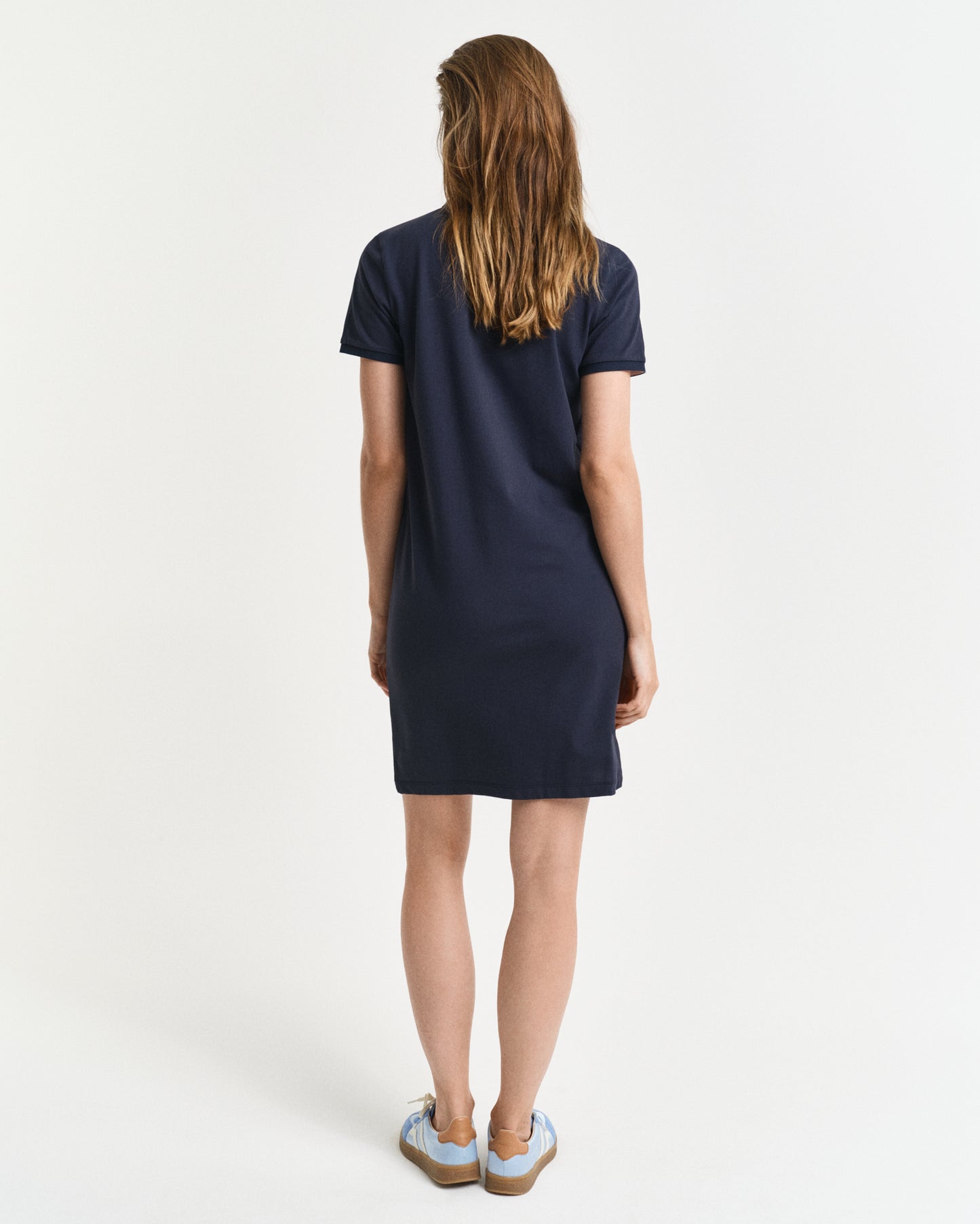 EVENING BLUE, CONTRAST COLLAR PIQUE POLO DRESS, BACK-VIEW BY GANT AU.