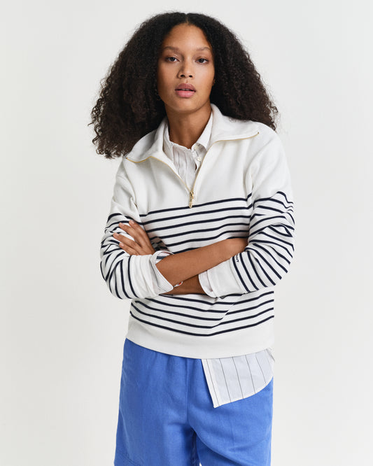 EGGSHELL, BRETON RIB HALF ZIP SWEAT, FRONT-VIEW BY GANT AU.