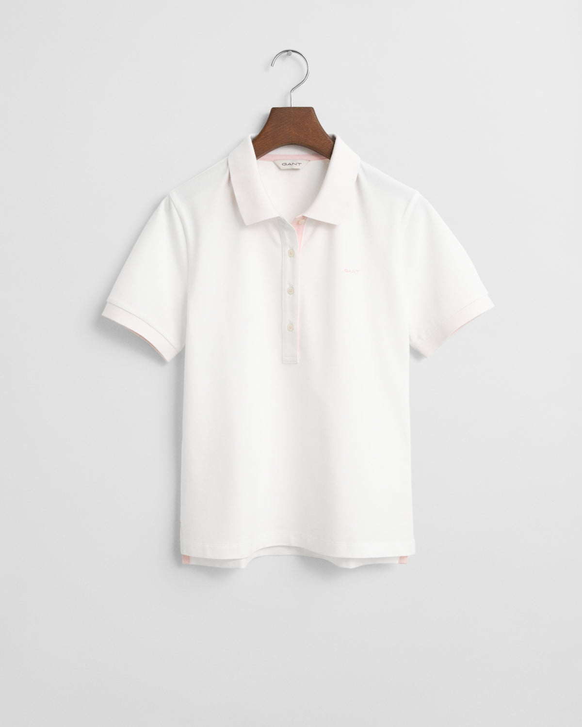WHITE, CONTRAST COLLAR SS PIQUE POLO, FLAT-LAY BY GANT AU.