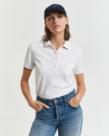 WHITE, CONTRAST COLLAR SS PIQUE POLO, FRONT-VIEW BY GANT AU.
