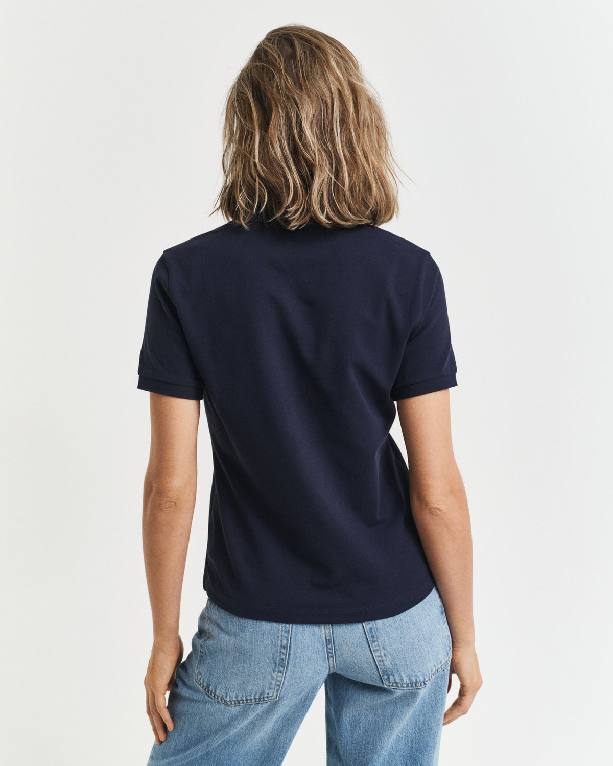 EVENING BLUE, CONTRAST COLLAR SS PIQUE POLO, BACK-VIEW BY GANT AU.