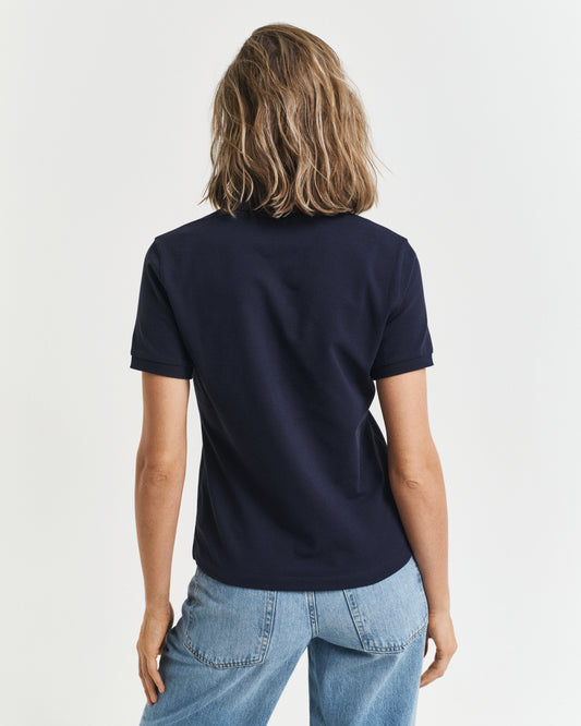 EVENING BLUE, CONTRAST COLLAR SS PIQUE POLO, BACK-VIEW BY GANT AU.