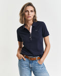 EVENING BLUE, CONTRAST COLLAR SS PIQUE POLO, FRONT-VIEW BY GANT AU.