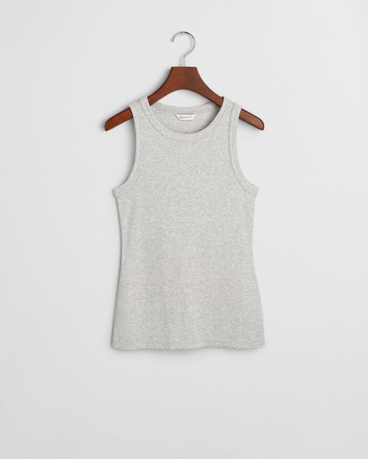 LIGHT GREY MELANGE, HIGH NECK RIB TANK TOP BY GANT AU.