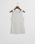 LIGHT GREY MELANGE, HIGH NECK RIB TANK TOP BY GANT AU.