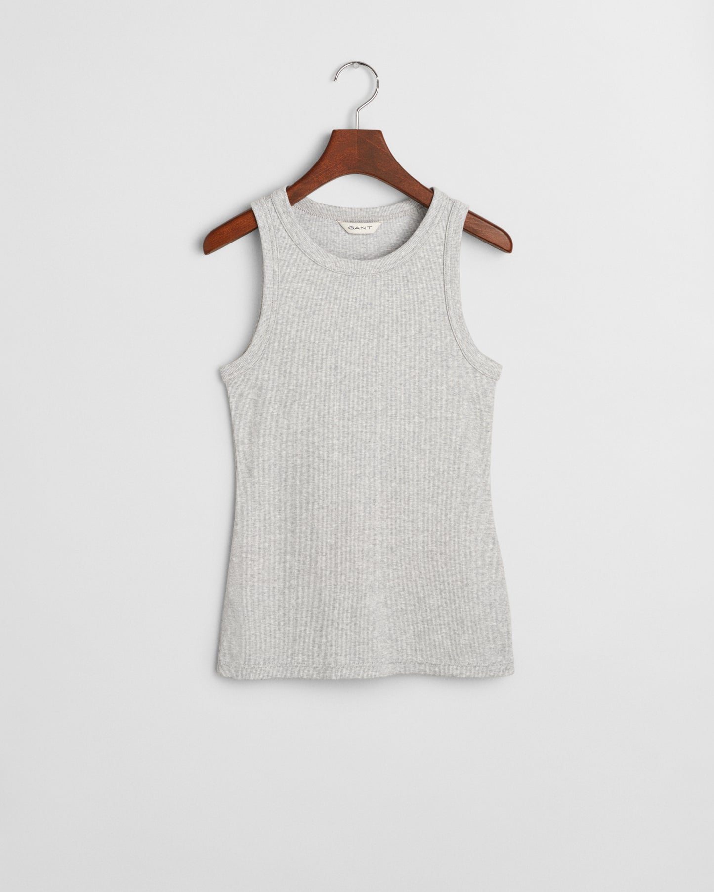 LIGHT GREY MELANGE, HIGH NECK RIB TANK TOP BY GANT AU.