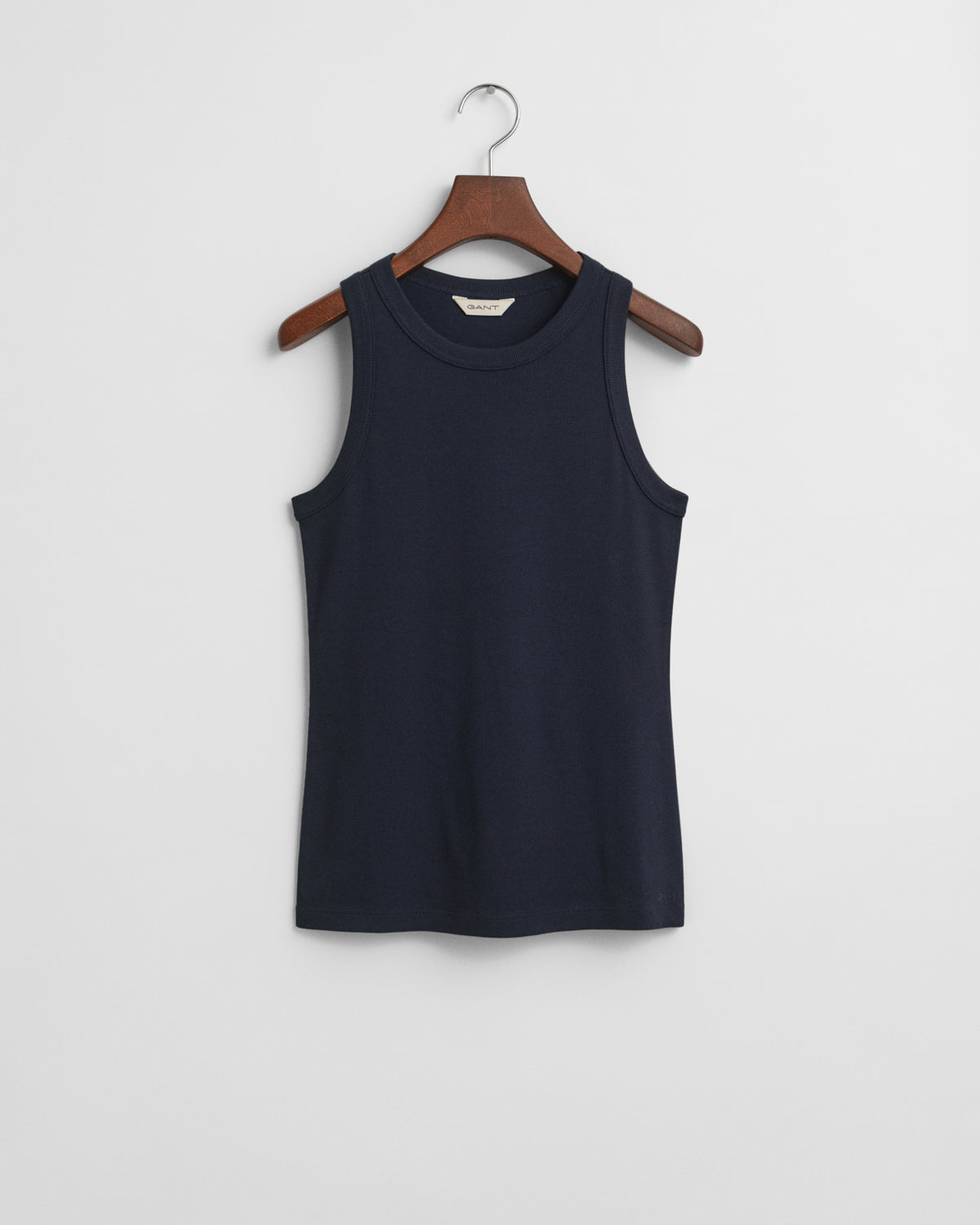 EVENING BLUE, HIGH NECK RIB TANK TOP, FLAT-LAY BY GANT AU.