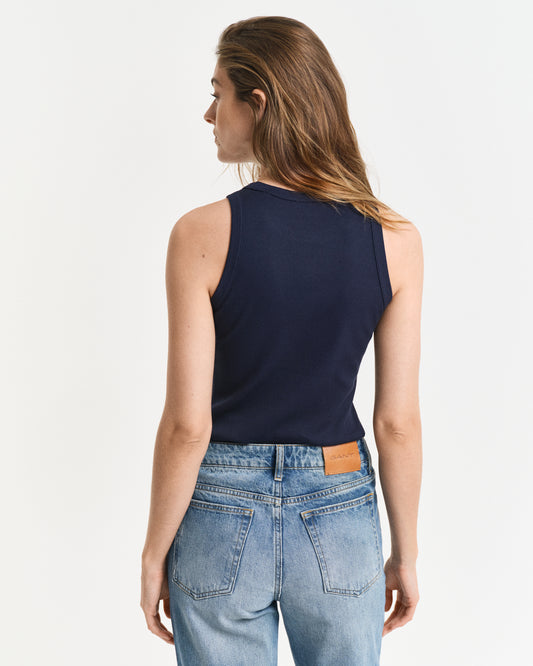 EVENING BLUE, HIGH NECK RIB TANK TOP, BACK-VIEW BY GANT AU.