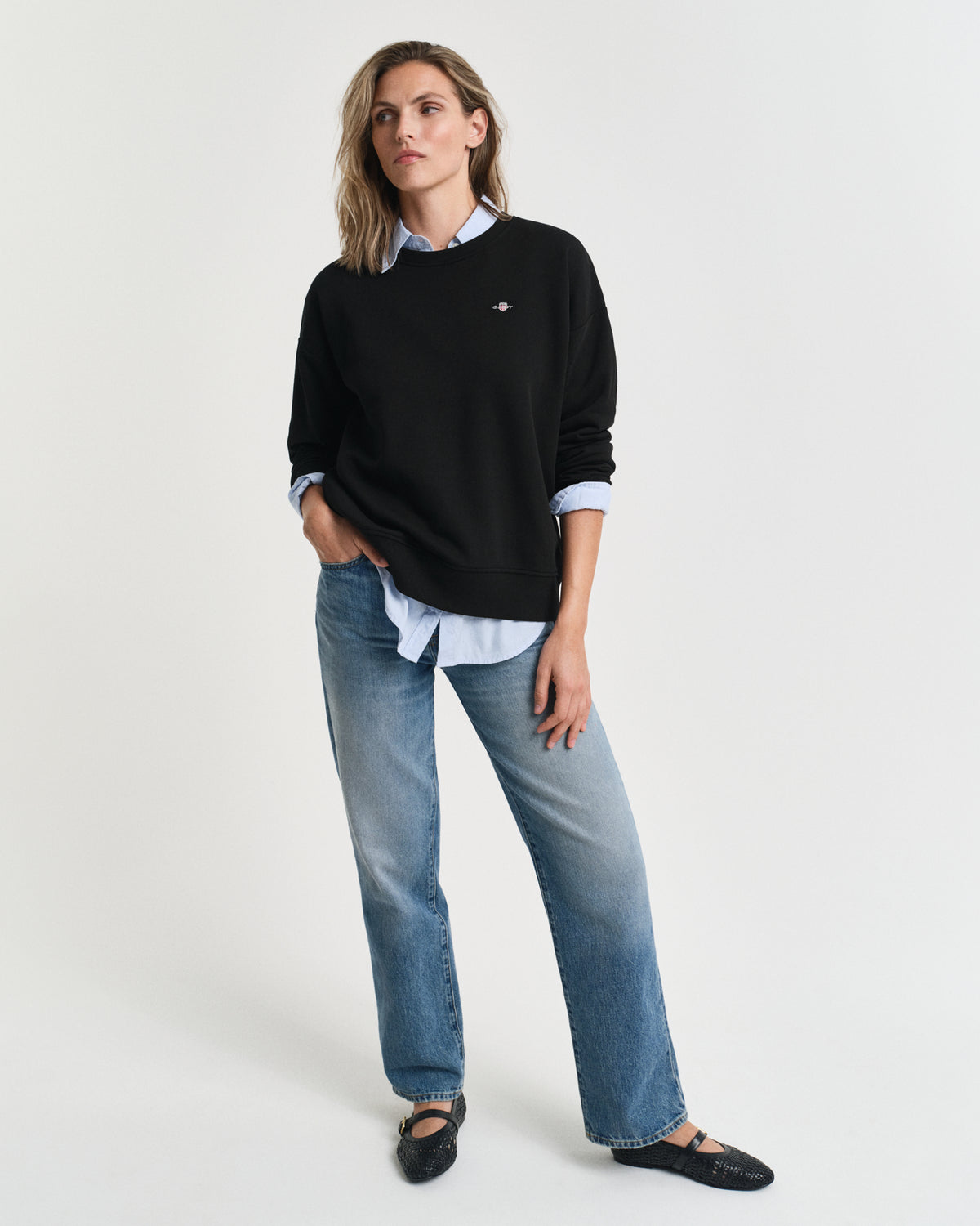 BLACK, SHIELD C-NECK SWEAT BY GANT AU.
