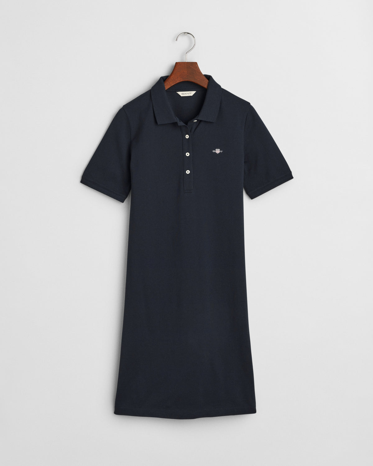 EVENING BLUE, SHIELD SS PIQUE POLO DRESS, FLAT-LAY BY GANT AU.