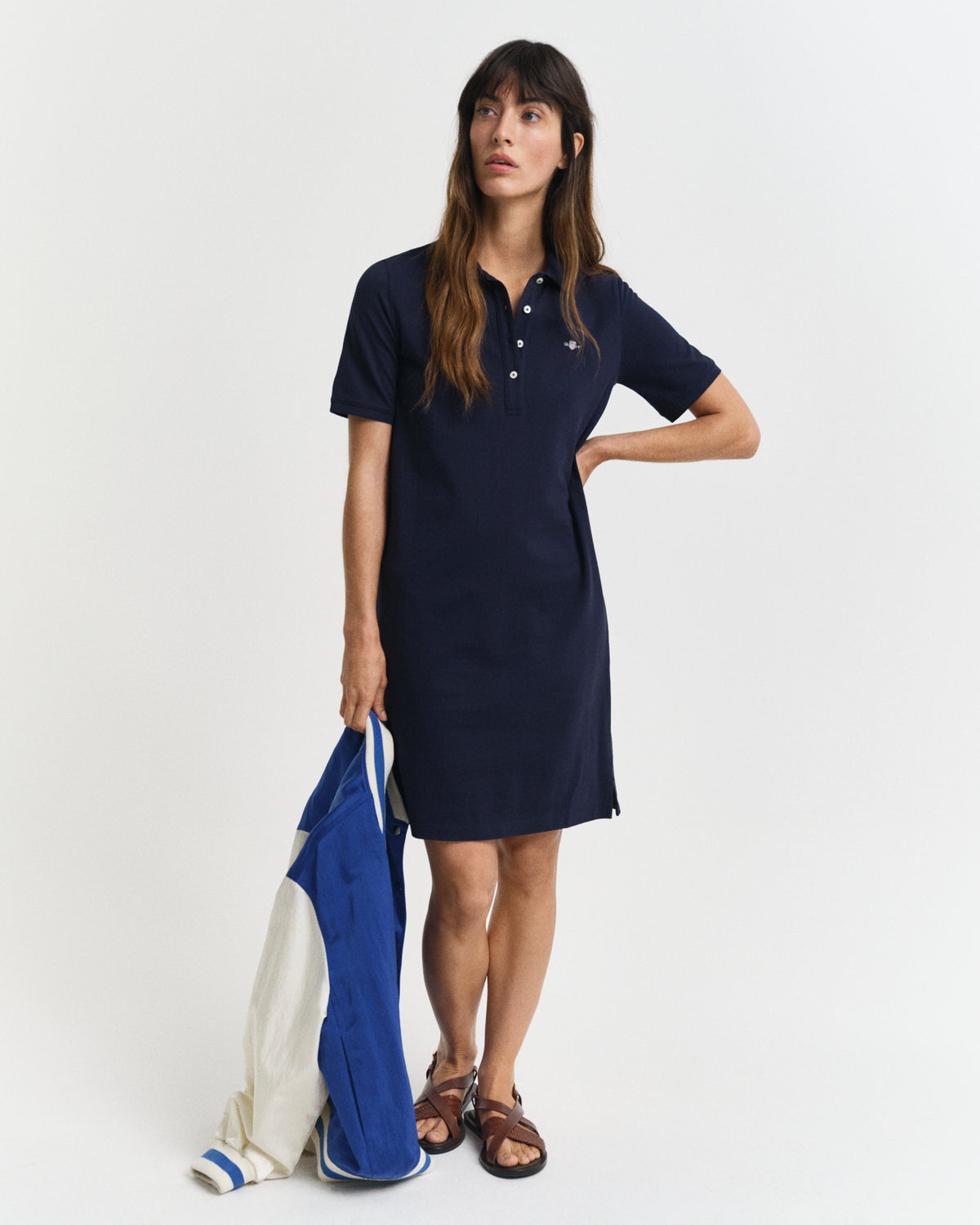 EVENING BLUE, SHIELD SS PIQUE POLO DRESS, FRONT-VIEW BY GANT AU.