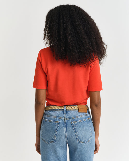 ORANGE RED, SLIM SHIELD SS PIQUE POLO, BACK-VIEW BY GANT AU.