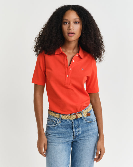 ORANGE RED, SLIM SHIELD SS PIQUE POLO, FRONT-VIEW BY GANT AU.