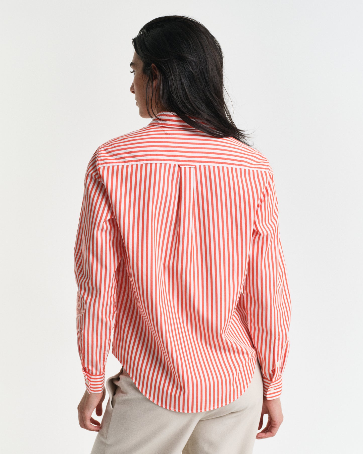ORANGE RED, REG CLASSIC POPLIN STRIPED SHIRT, BACK-VIEW BY GANT AU.