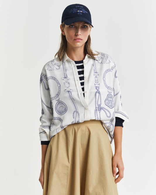 CREAM, REL SAILING PRINT SHIRT, FRONT-VIEW BY GANT AU.