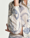 MODEL WEARING REG SAILING PRINT COT SILK SHIRT