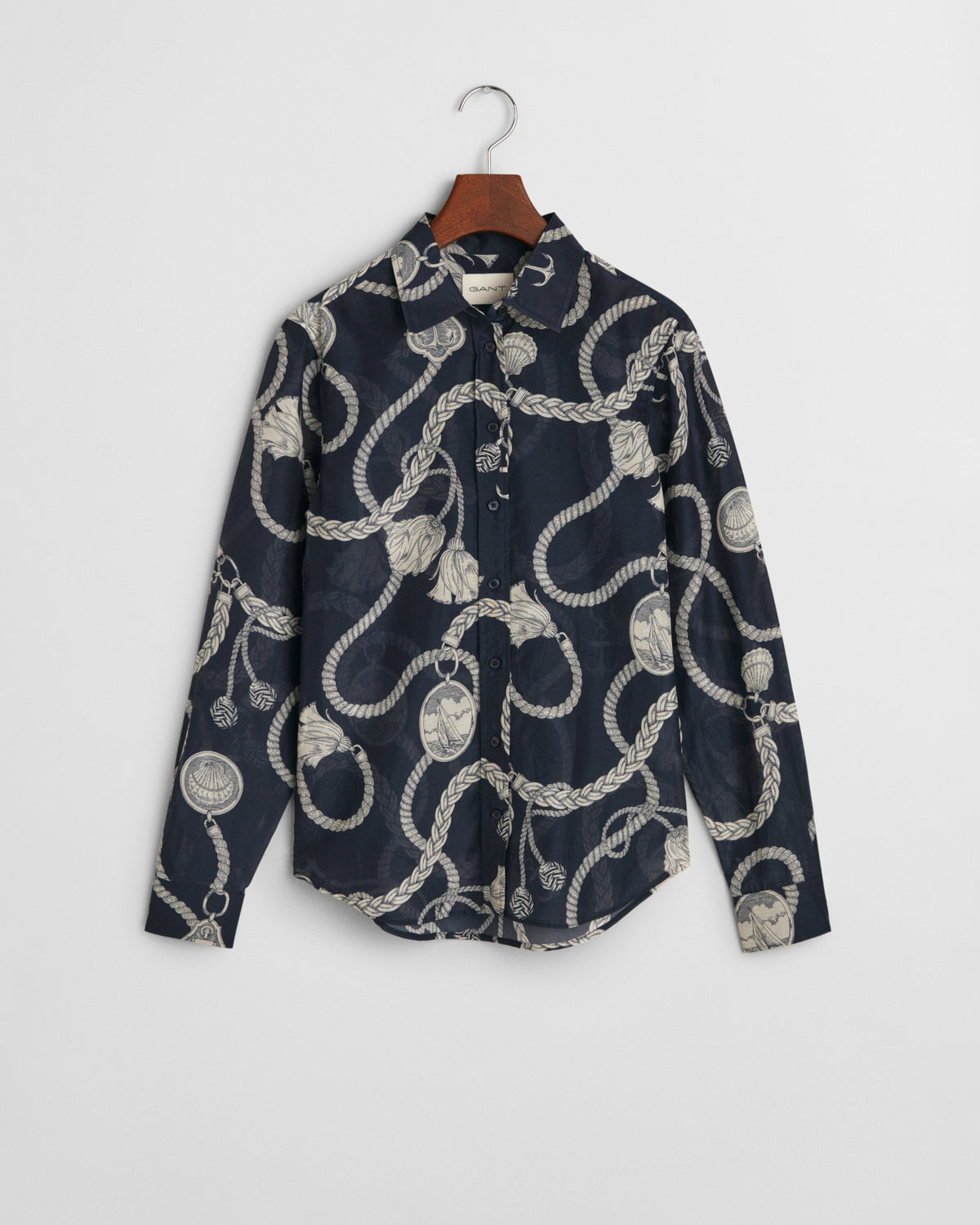 EVENING BLUE, REG SAILING PRINT COT SILK SHIRT, FLAT-LAY BY GANT AU.