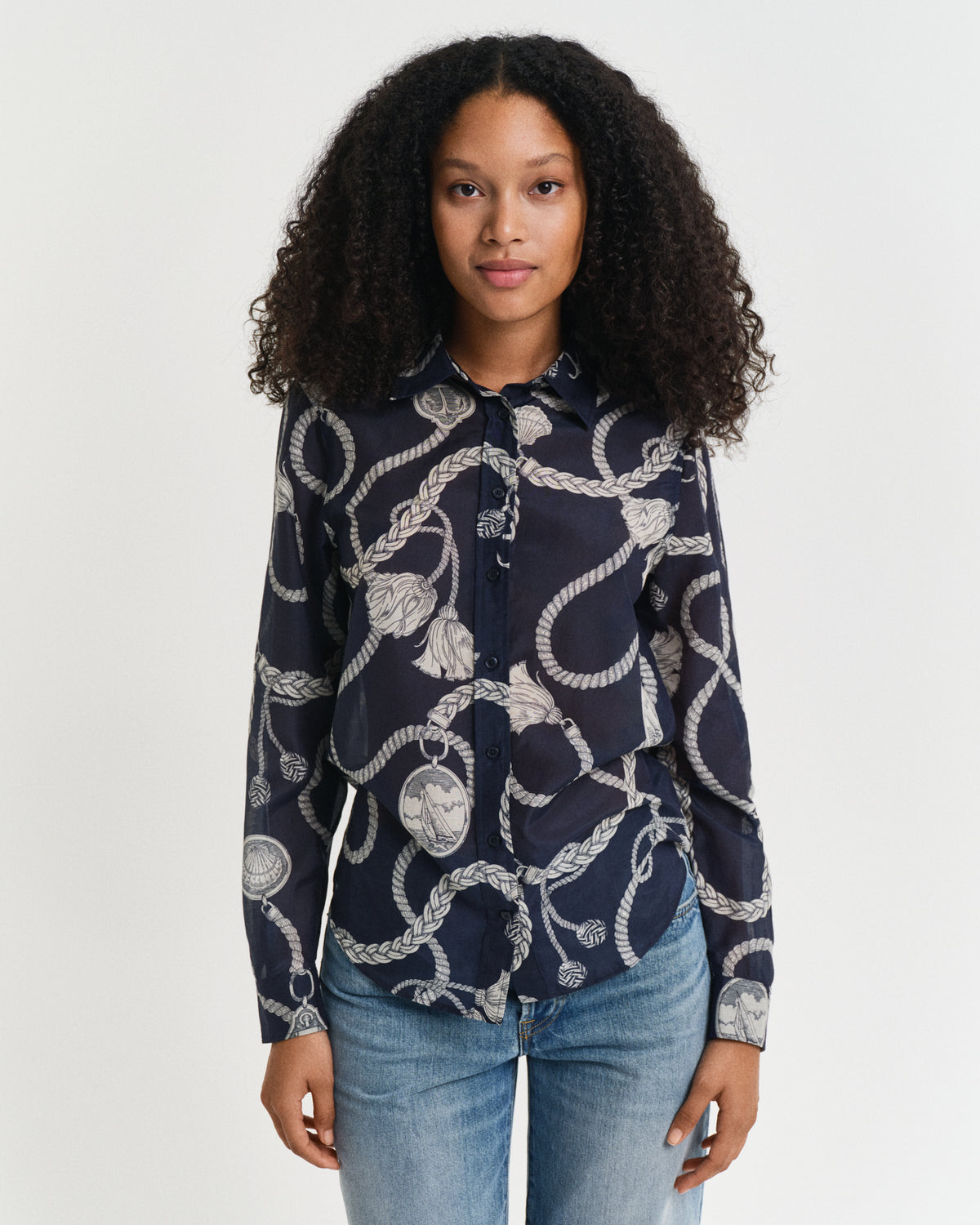 Regular Fit Sailing Print Cotton Silk Shirt