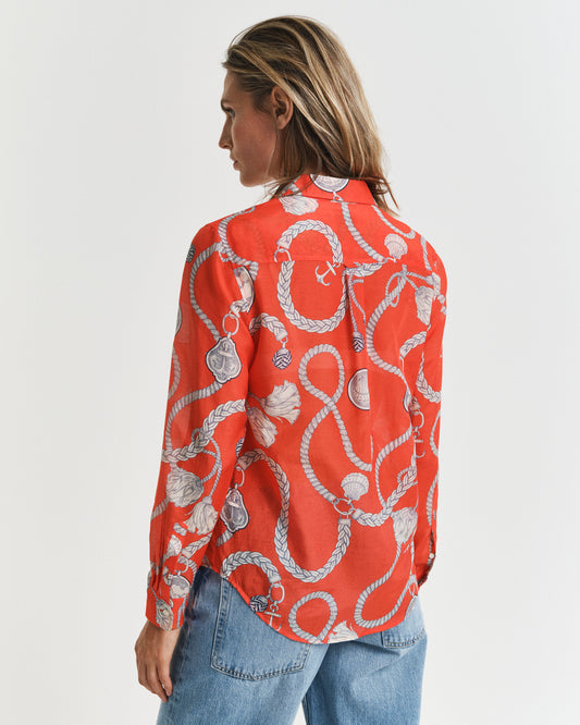 ORANGE RED, REG SAILING PRINT COT SILK SHIRT, BACK-VIEW BY GANT AU.