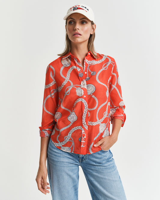 ORANGE RED, REG SAILING PRINT COT SILK SHIRT, FRONT-VIEW BY GANT AU.