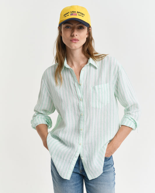 FADED MINT, REL STRIPED LINEN SHIRT, FRONT-VIEW BY GANT AU.