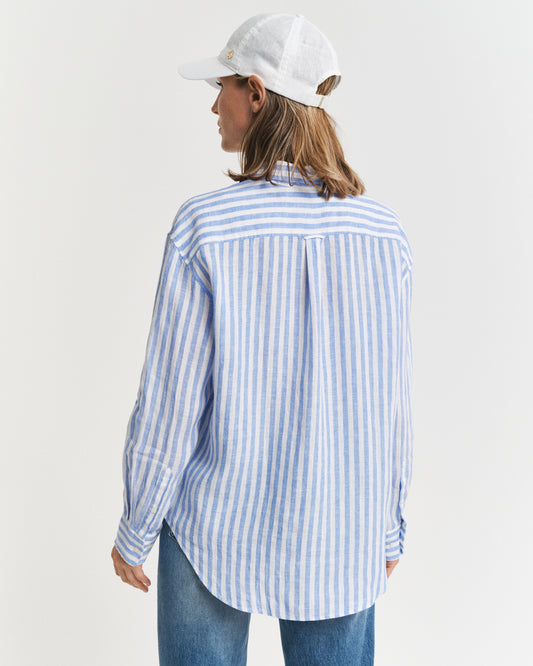 PERFECT BLUE, REL STRIPED LINEN SHIRT, BACK-VIEW BY GANT AU.