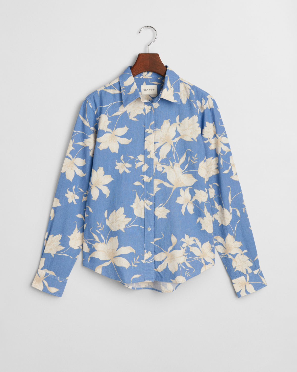PERFECT BLUE, REG FLORAL PRINT LINEN SHIRT, FLAT-LAY BY GANT AU.