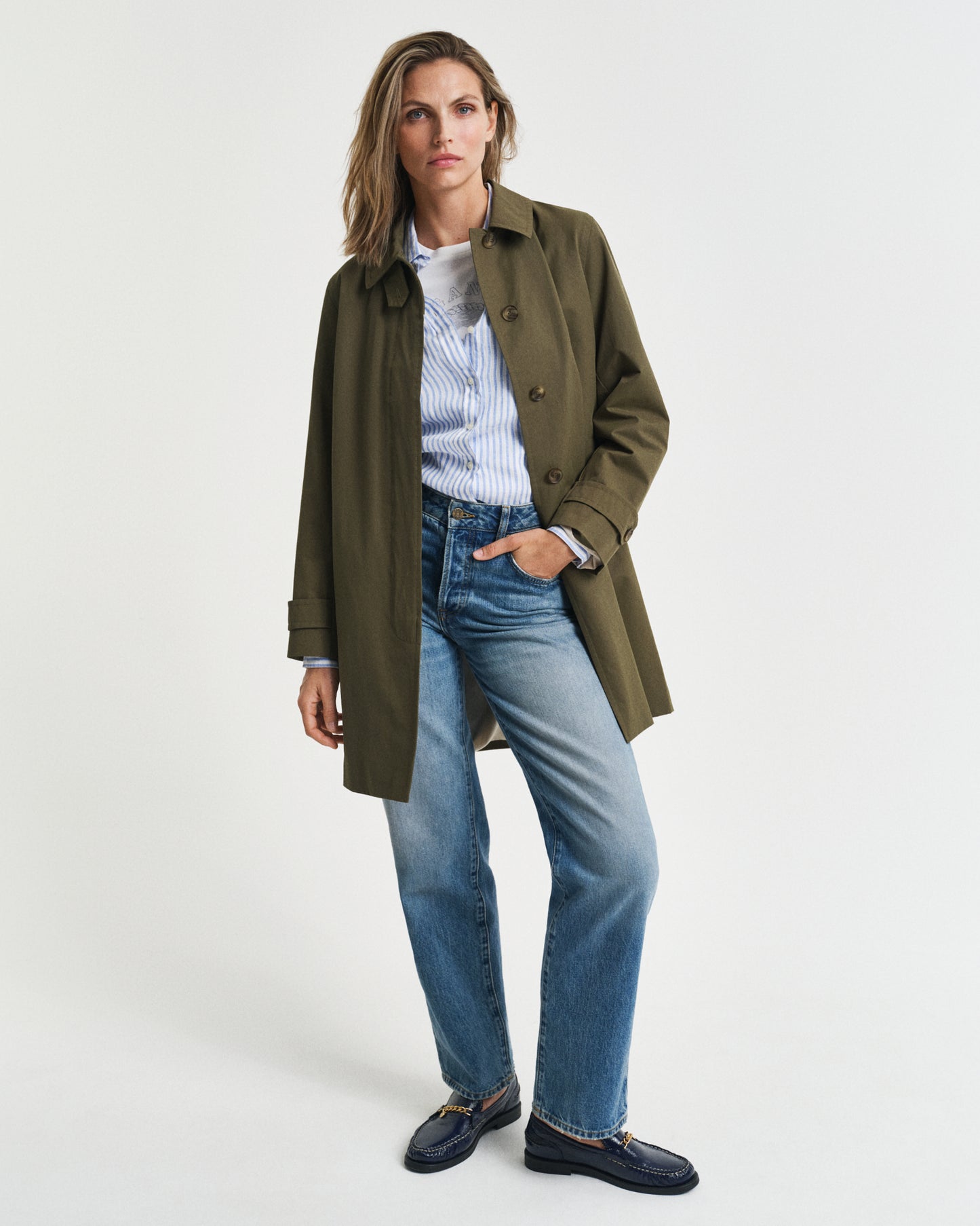 PERFECT BLUE, REG LINEN STRIPED SHIRT BY GANT AU.