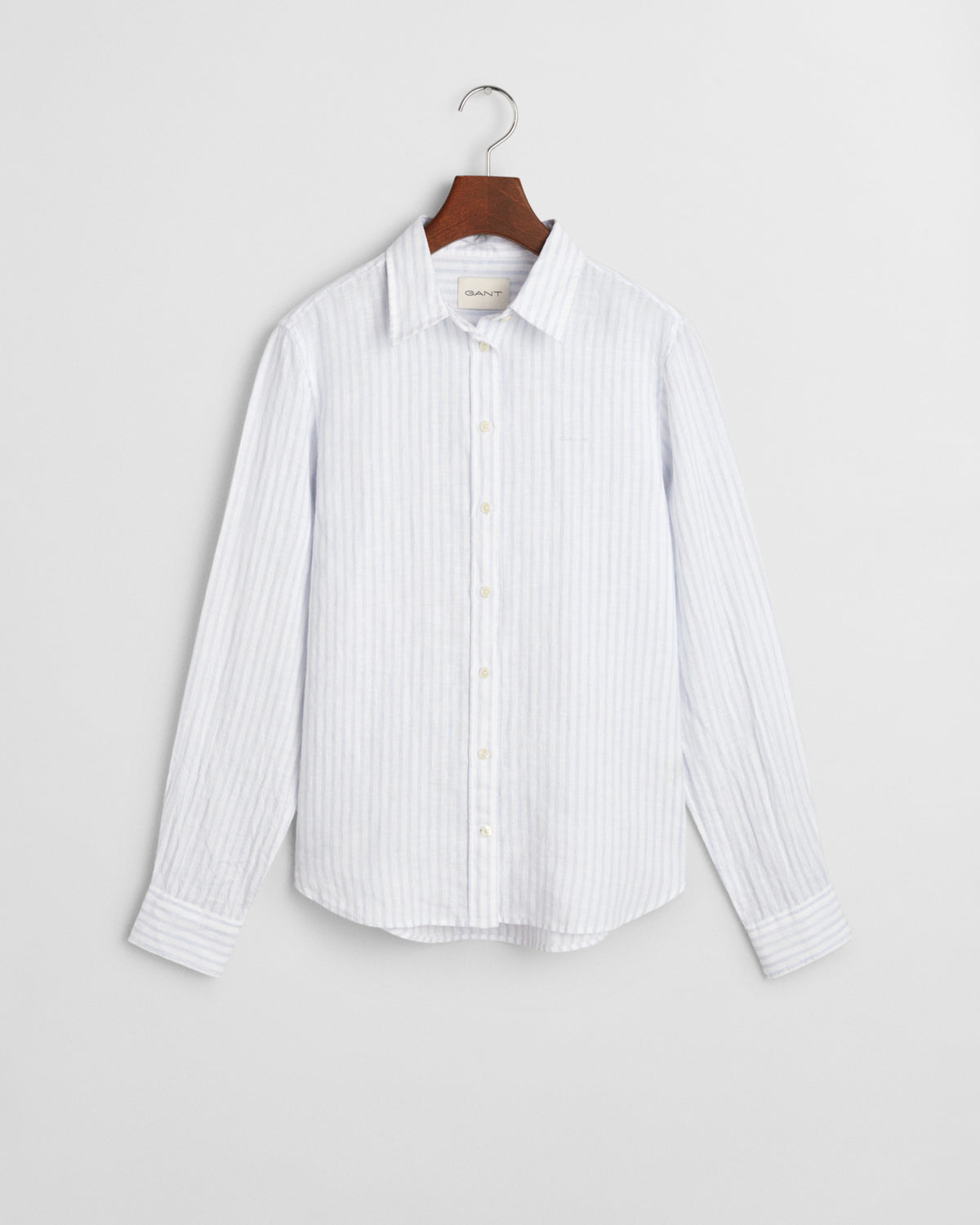 LIGHT BLUE, REG LINEN STRIPED SHIRT, FLAT-LAY BY GANT AU.