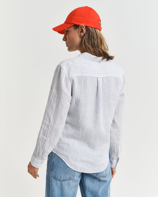 LIGHT BLUE, REG LINEN STRIPED SHIRT, BACK-VIEW BY GANT AU.