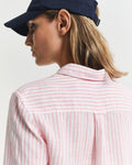 MODEL WEARING REG LINEN STRIPED SHIRT