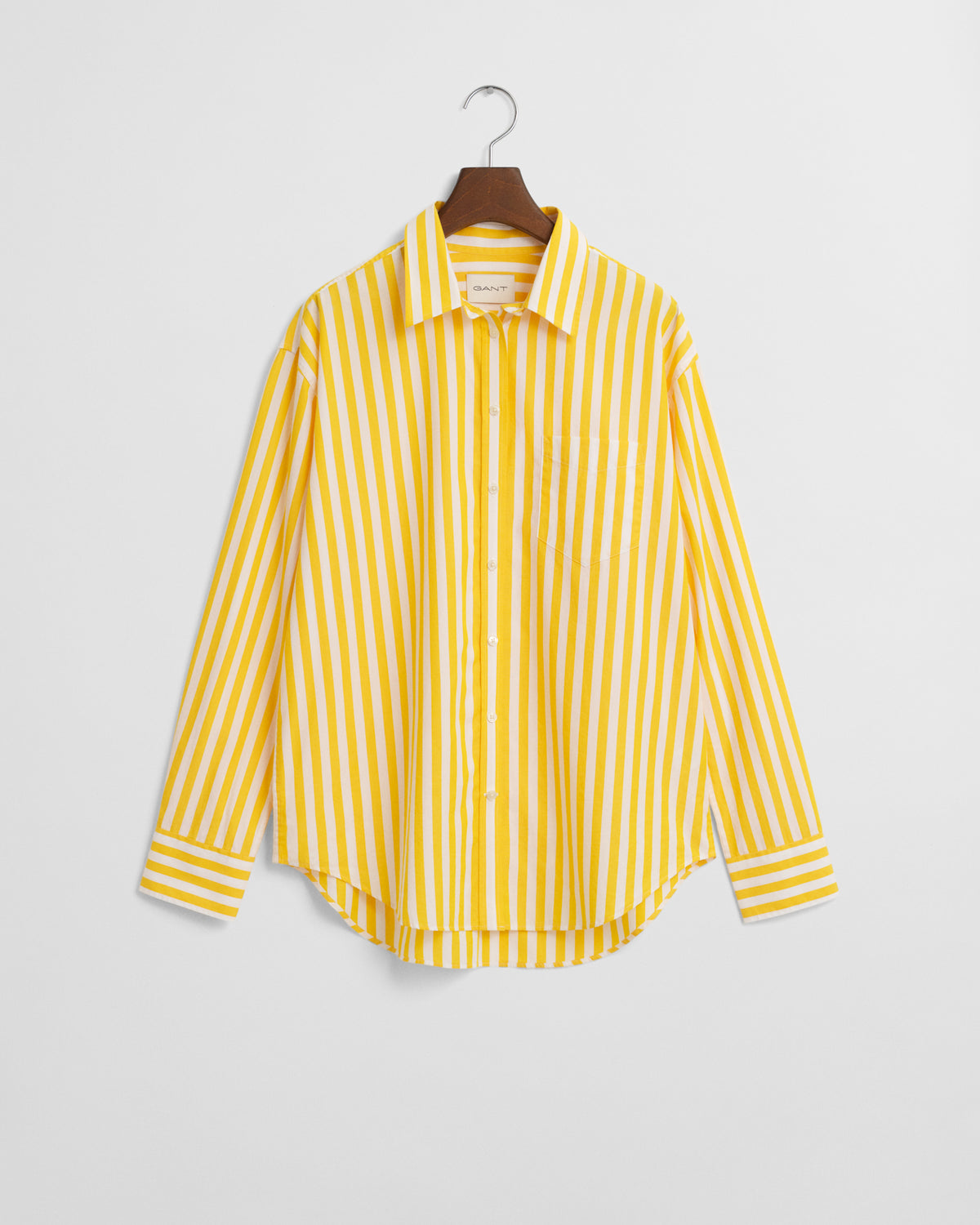 DAFFODIL YELLOW, REL CLASSIC POPLIN STRIPED SHIRT, FLAT-LAY BY GANT AU.