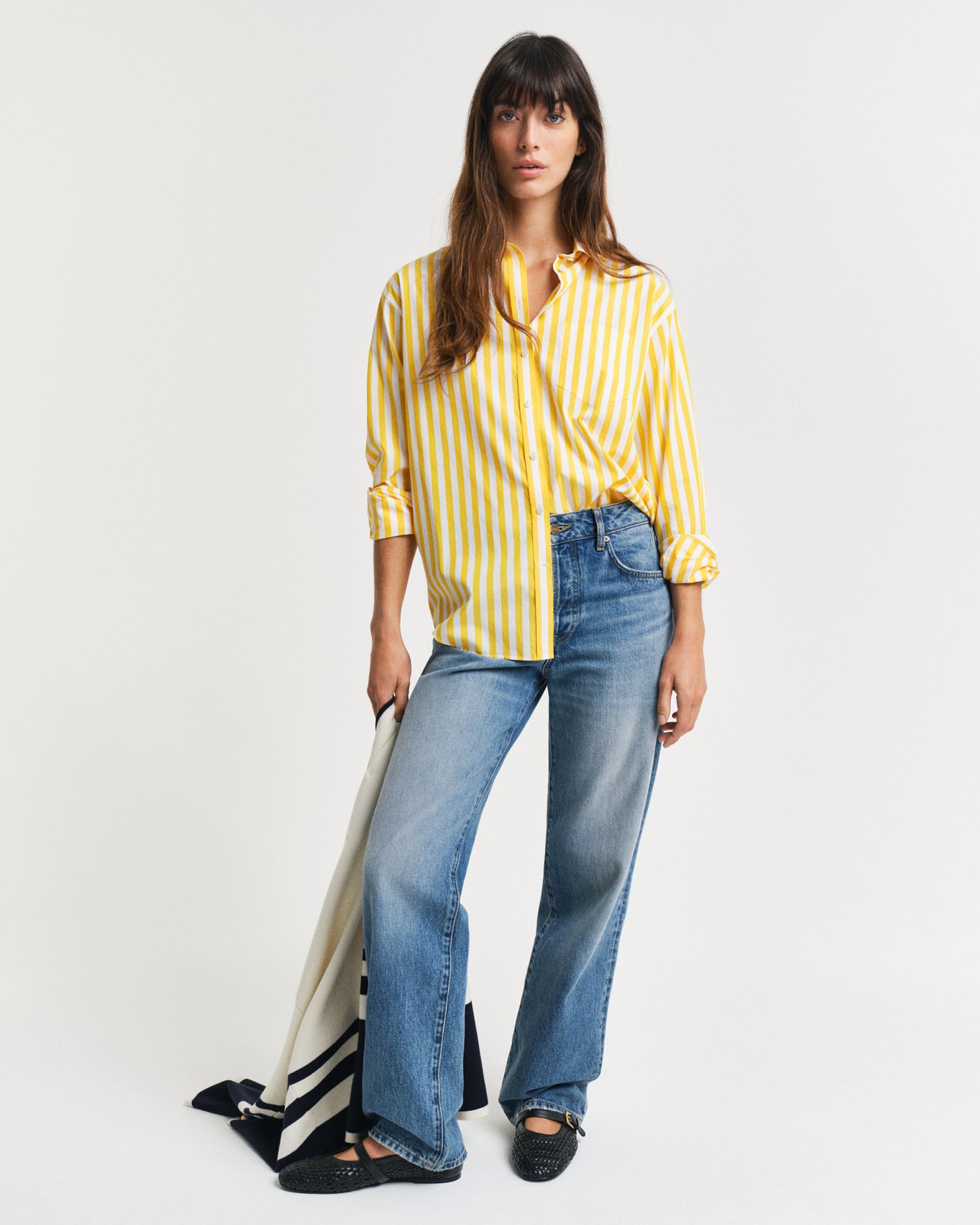 DAFFODIL YELLOW, REL CLASSIC POPLIN STRIPED SHIRT BY GANT AU.