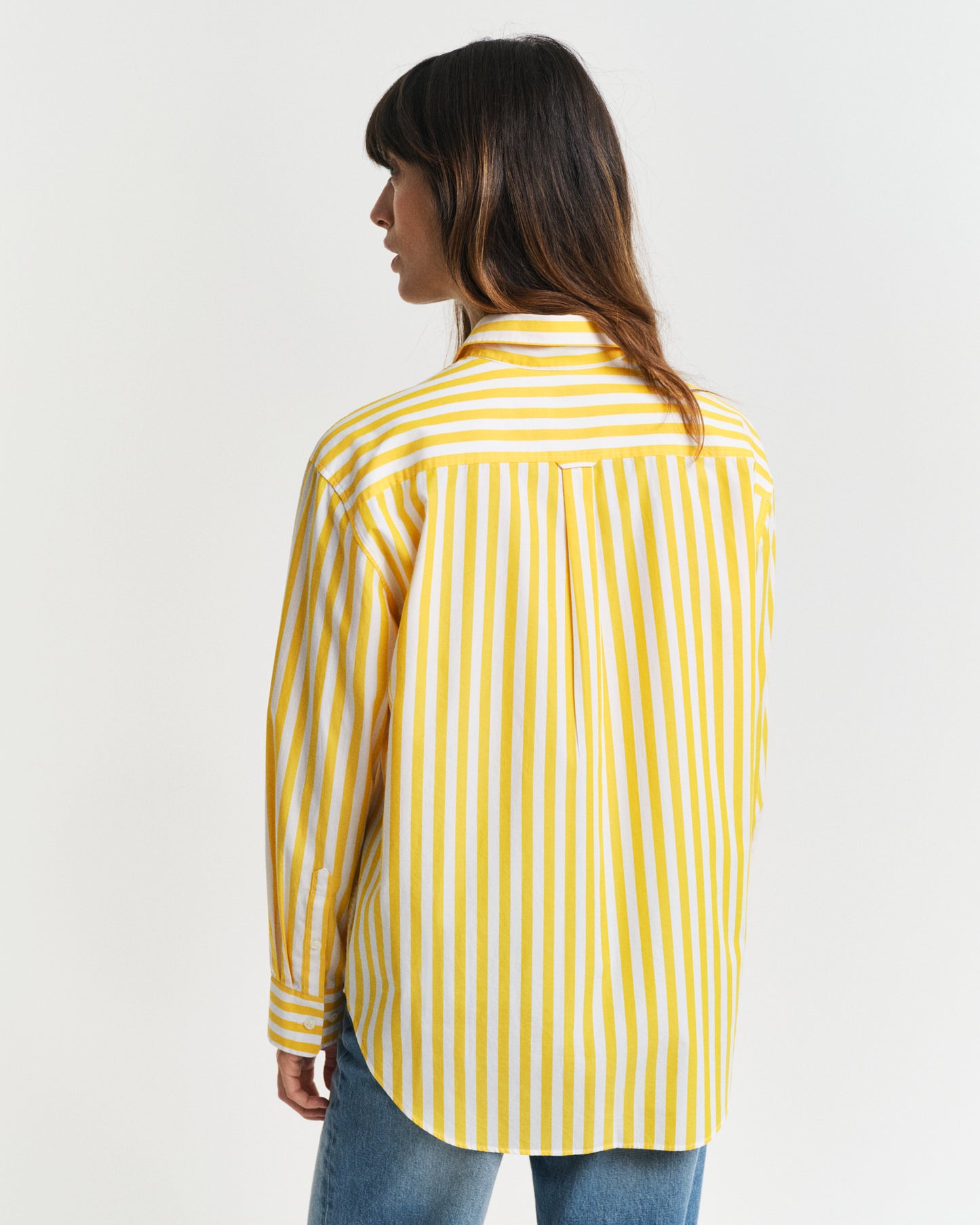 DAFFODIL YELLOW, REL CLASSIC POPLIN STRIPED SHIRT, BACK-VIEW BY GANT AU.