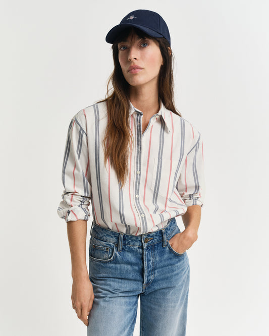 EGGSHELL, REL ARCHIVE OXFORD STRIPED SHIRT, FRONT-VIEW BY GANT AU.