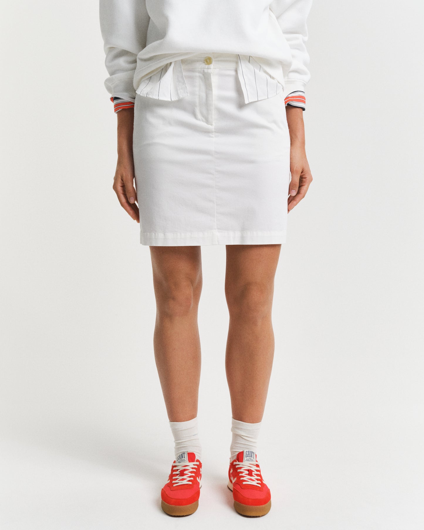 MODEL WEARING CHINO SKIRT