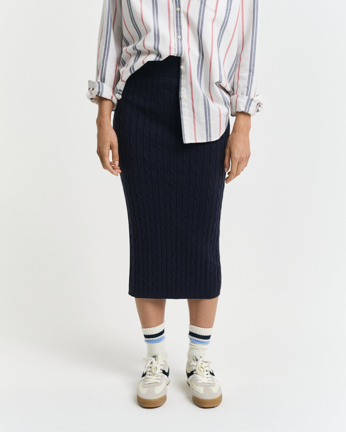 Stretch Cotton Cable Knit Skirt