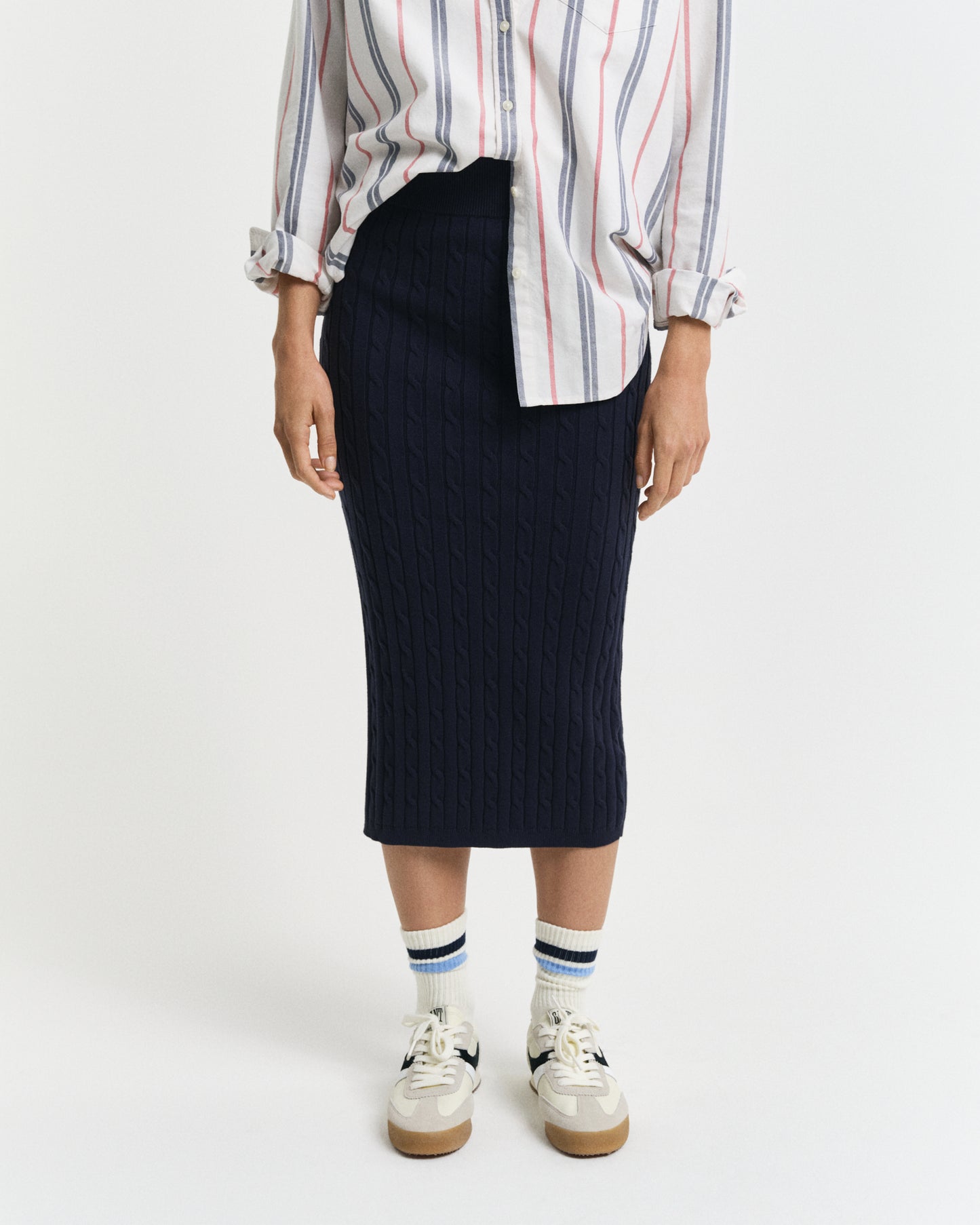 Stretch Cotton Cable Knit Skirt