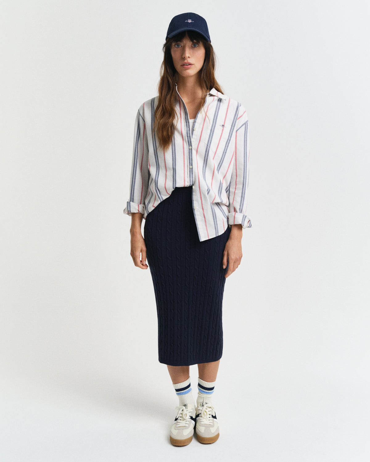 EVENING BLUE, STRETCH COTTON CABLE SKIRT BY GANT AU.