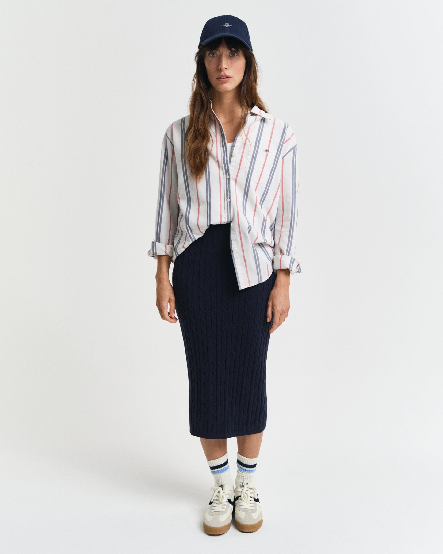 EVENING BLUE, STRETCH COTTON CABLE SKIRT BY GANT AU.